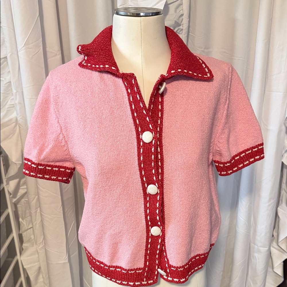 Zara Red and Pink Knit Sweater